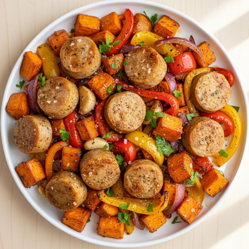 Sheet Pan Sausage and Sweet Potato Roast