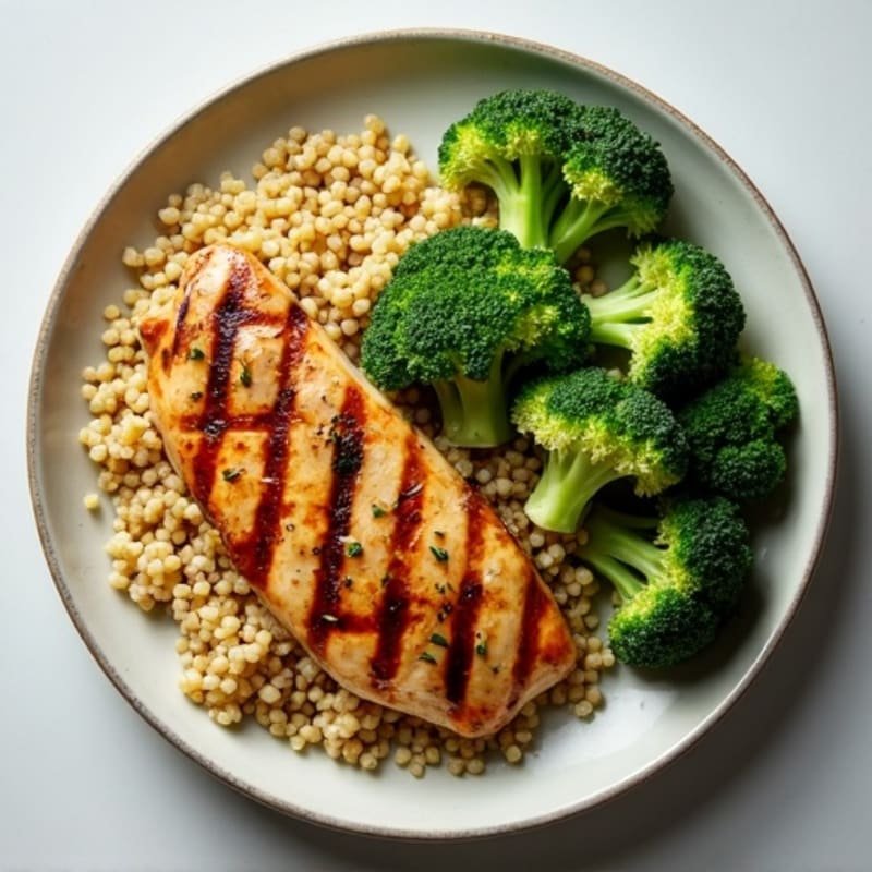 Grilled Chicken Breast with Quinoa and Roasted Broccoli