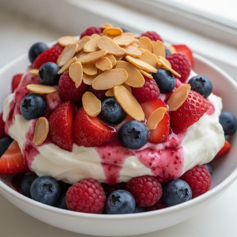 Greek Yogurt Protein Parfait with Mixed Berries and Almonds