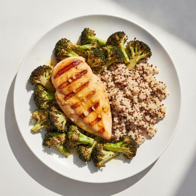 Grilled Chicken Breast with Roasted Broccoli and Quinoa