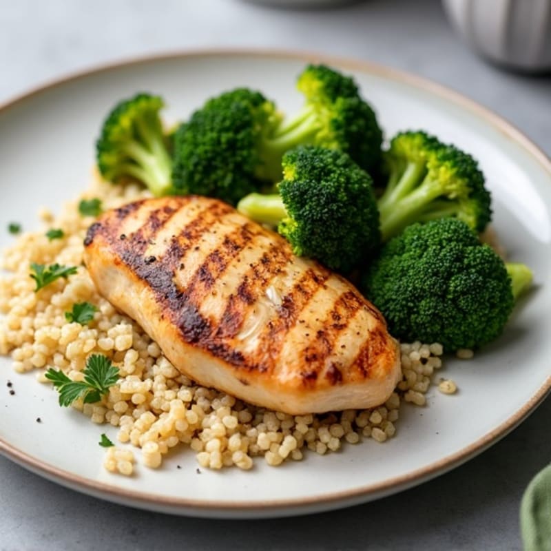 Grilled Chicken Breast with Quinoa and Roasted Broccoli