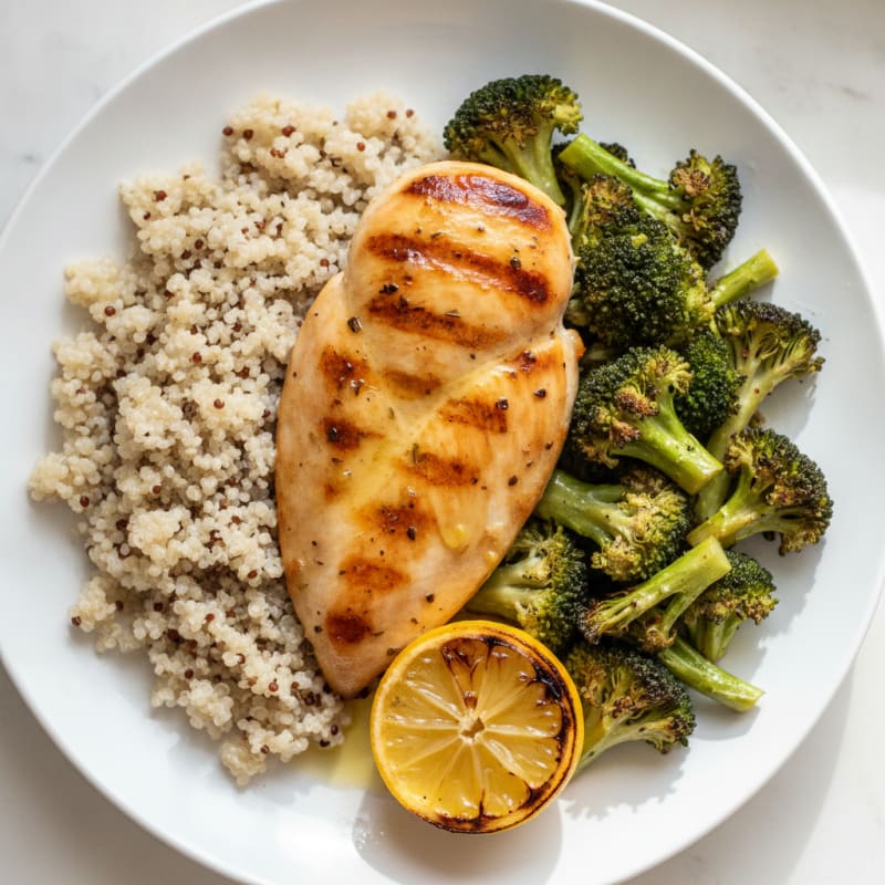 Grilled Chicken Breast with Roasted Broccoli and Quinoa