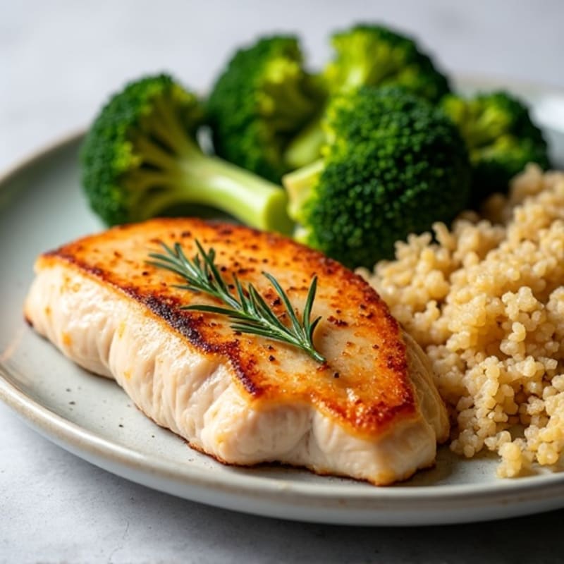 Seared Chicken Breast with Roasted Broccoli and Quinoa