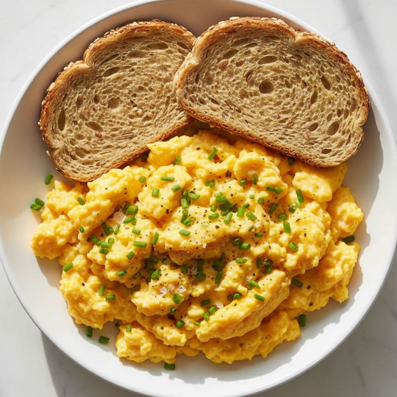 Creamy Golden Scrambled Eggs with Chives