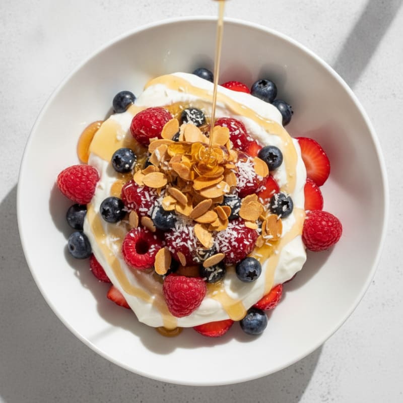 Greek Yogurt Parfait with Mixed Berries and Almonds
