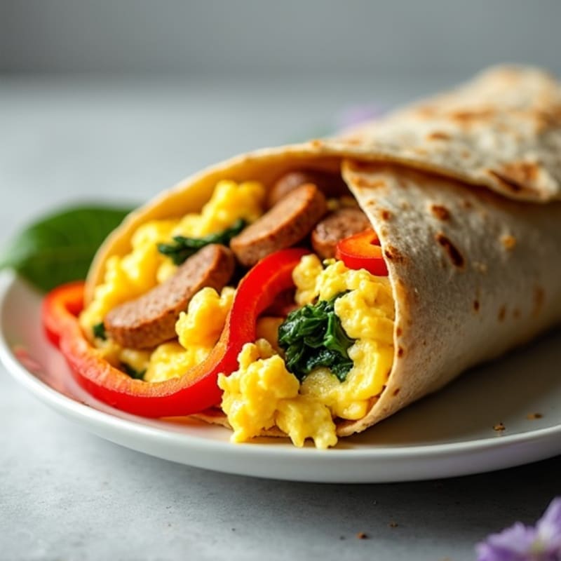 Hearty Scrambled Egg and Lean Turkey Sausage Breakfast Burrito