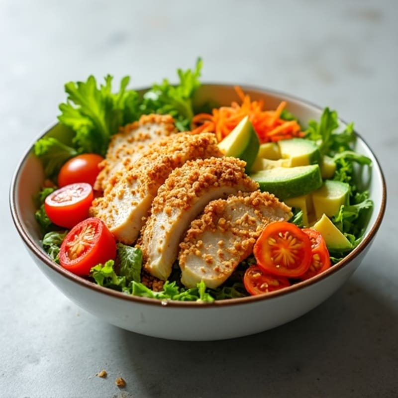 Crispy Chicken and Creamy Avocado Salad Bowl