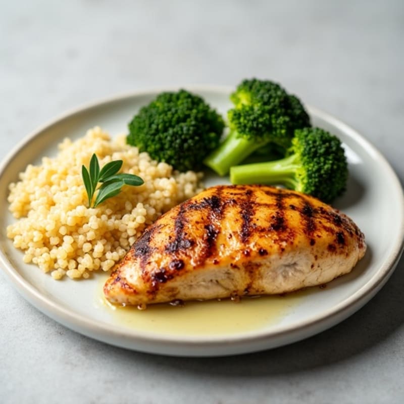 Grilled Chicken Breast with Quinoa and Steamed Broccoli