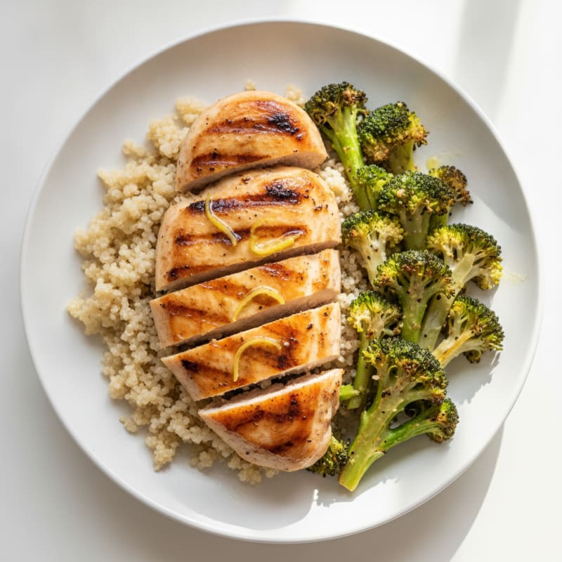 Grilled Chicken Breast with Quinoa and Roasted Broccoli
