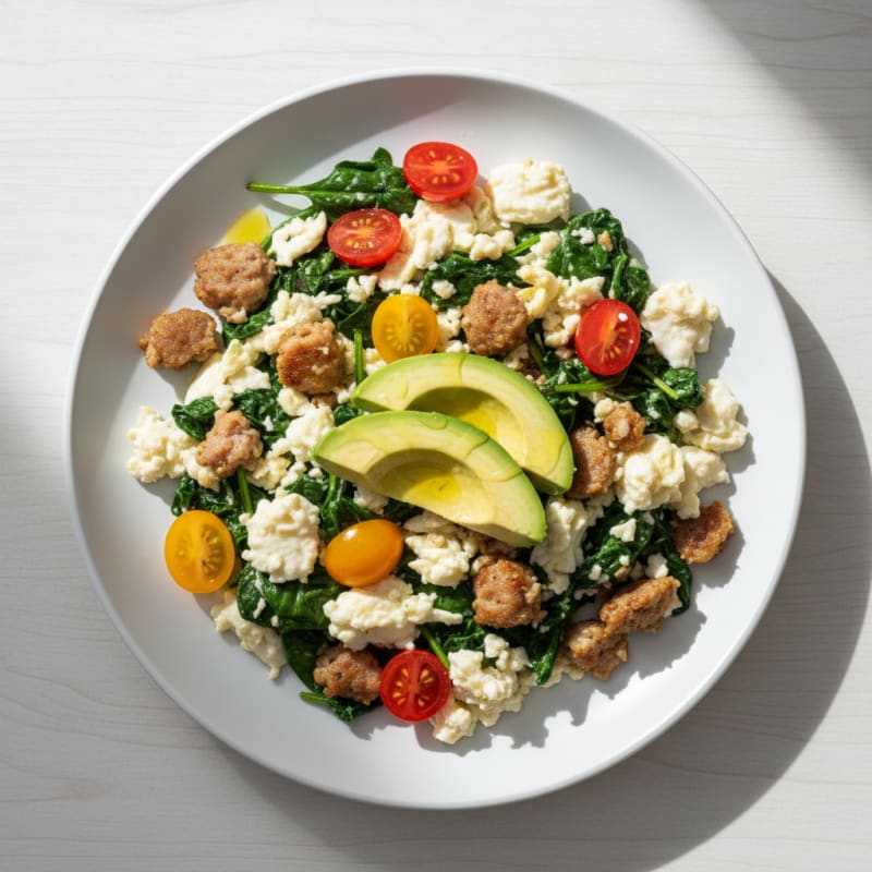 Egg White and Spinach Scramble with Turkey Sausage