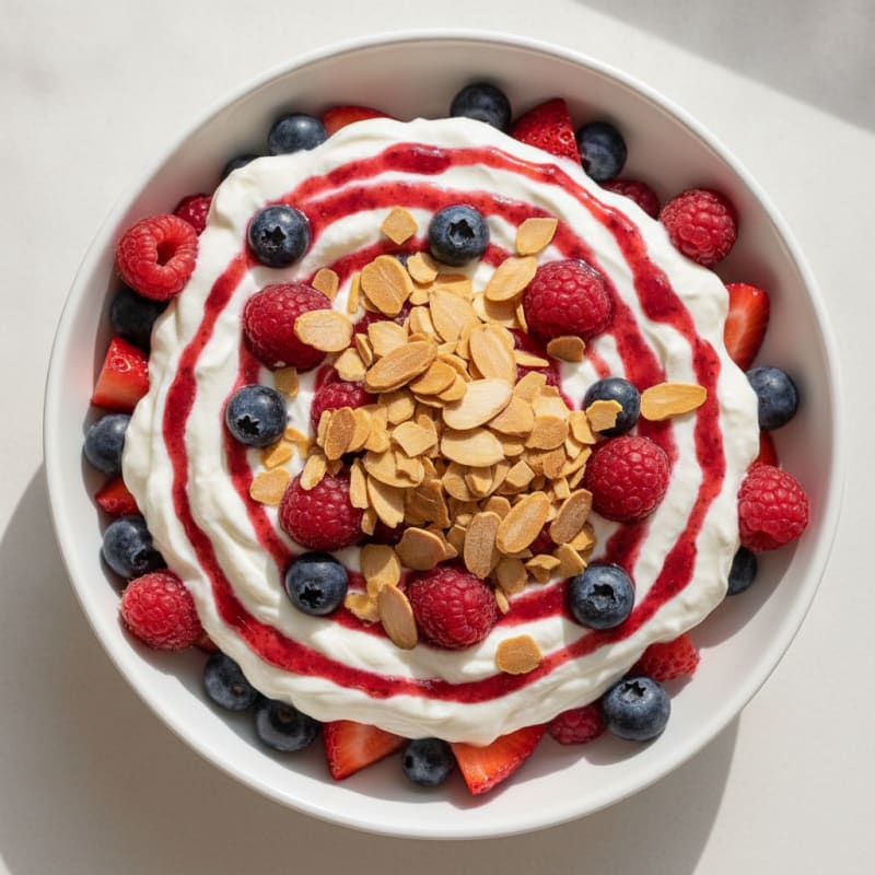 Greek Yogurt Protein Parfait with Mixed Berries and Almonds