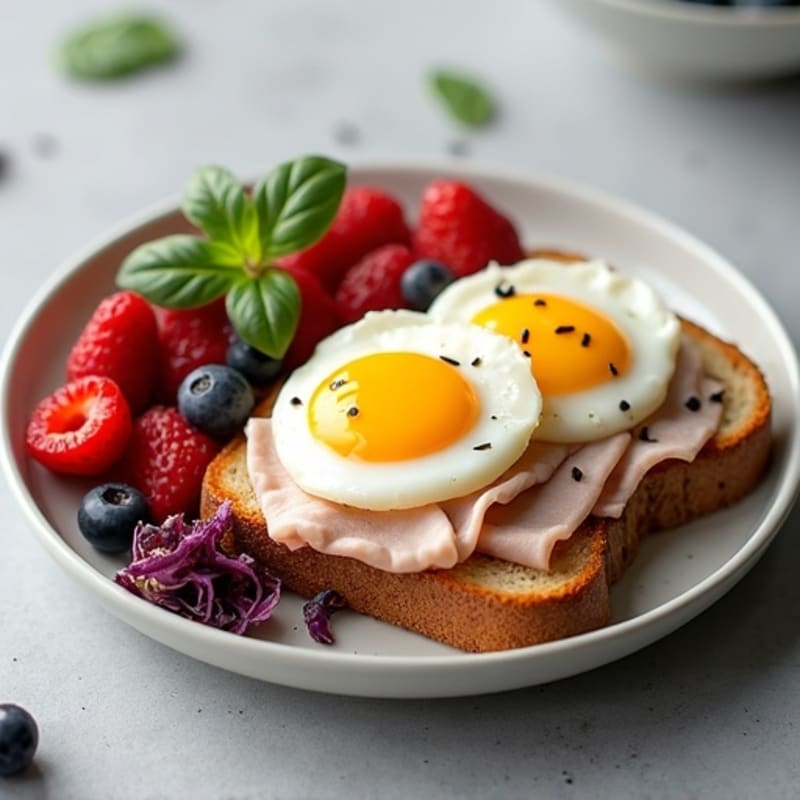 Egg and Turkey Sourdough Toast with Greek Yogurt and Fresh Berries
