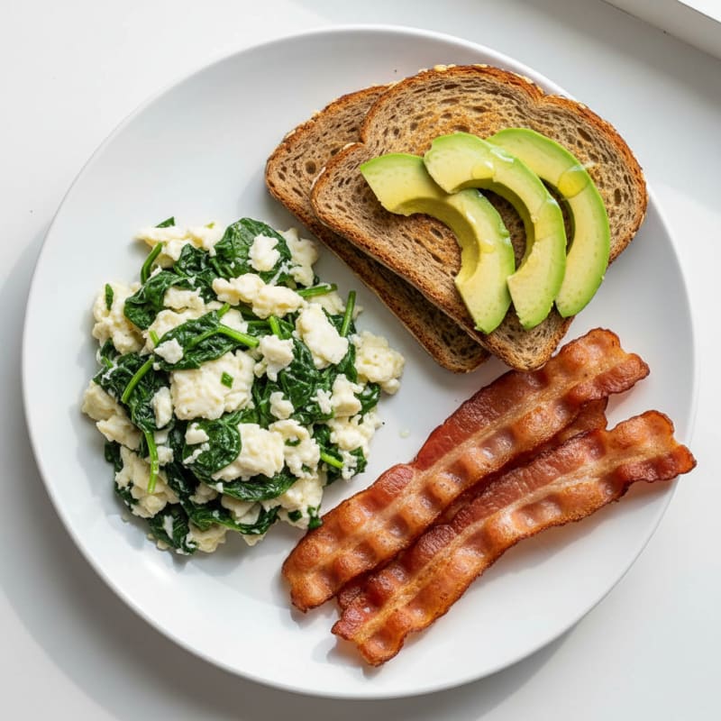 Crispy Turkey Bacon and Egg White Scramble with Spinach
