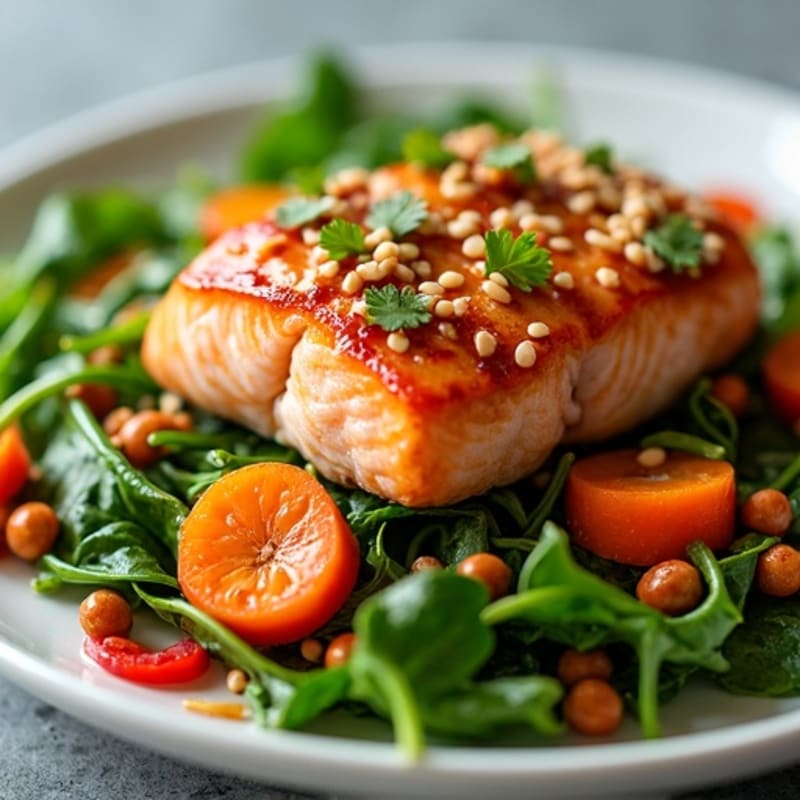 Ginger-Sesame Glazed Salmon with Asian Greens