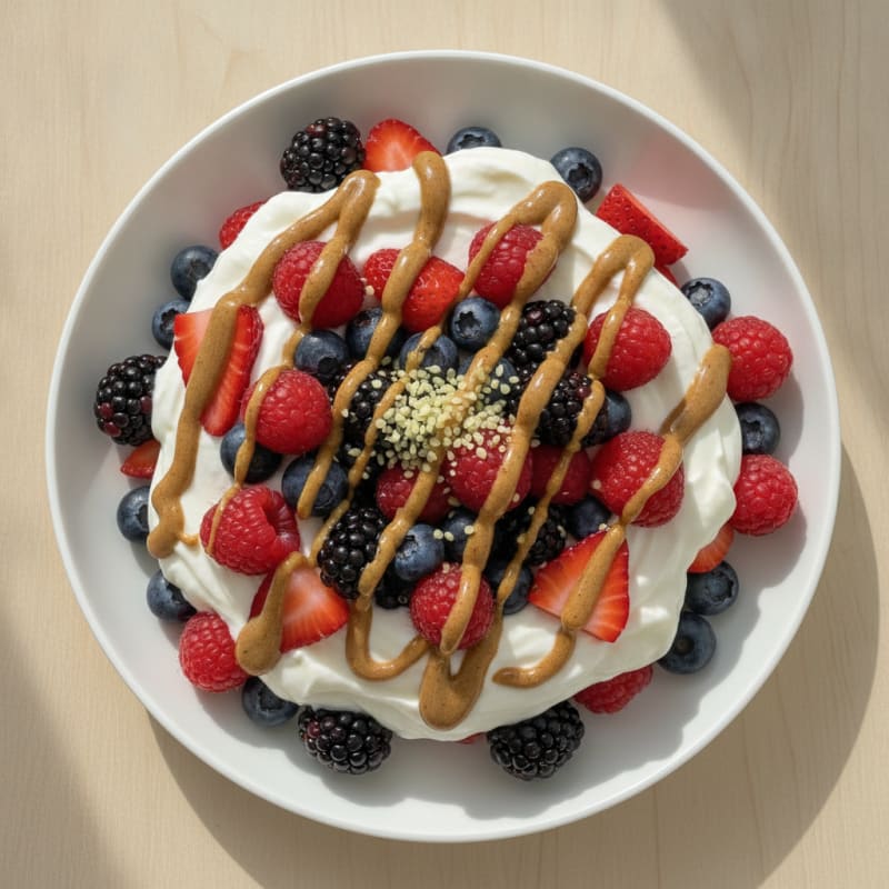 Greek Yogurt Protein Parfait with Mixed Berries and Almond Butter