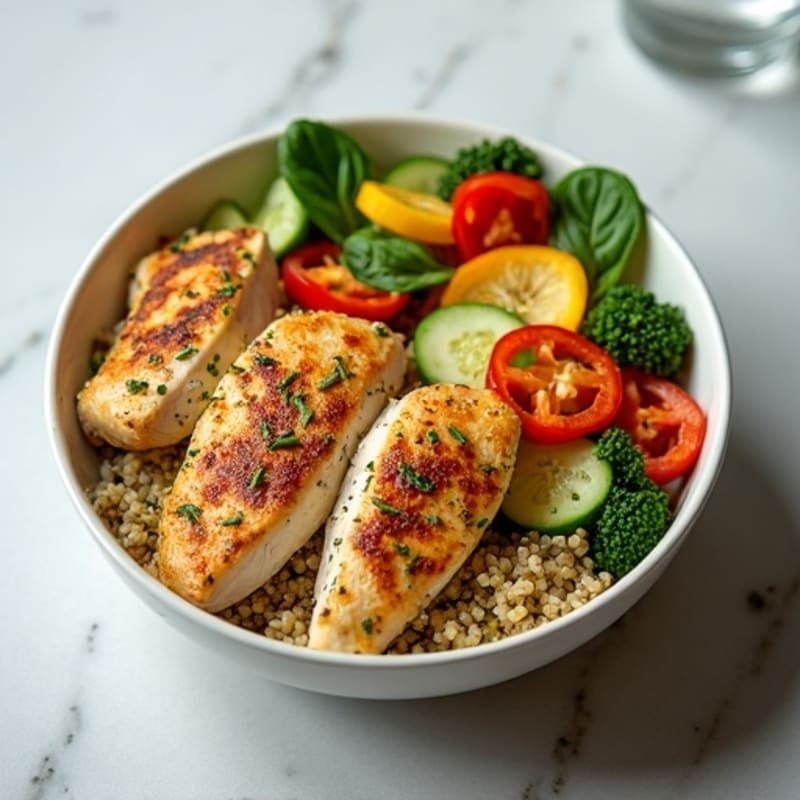 Herb-Roasted Chicken and Quinoa Bowl with Fresh Vegetables