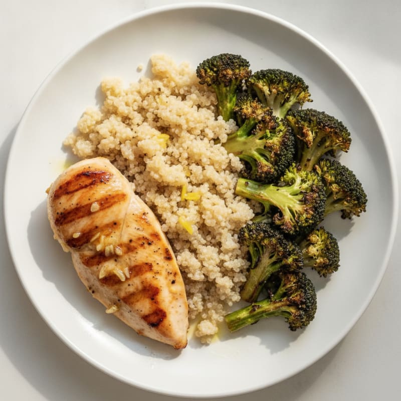 Grilled Chicken Breast with Quinoa and Roasted Broccoli