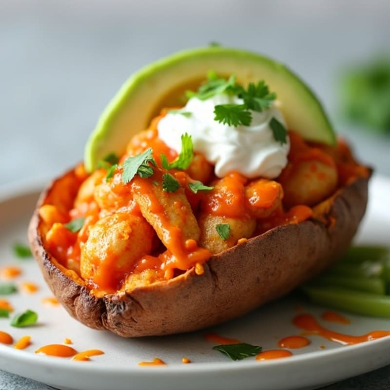 Creamy Buffalo Chicken Stuffed Sweet Potatoes