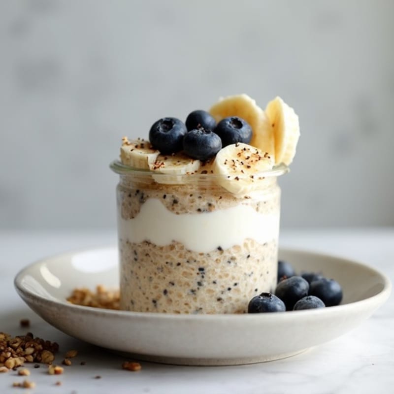 Creamy Overnight Oats with Fresh Banana and Blueberries