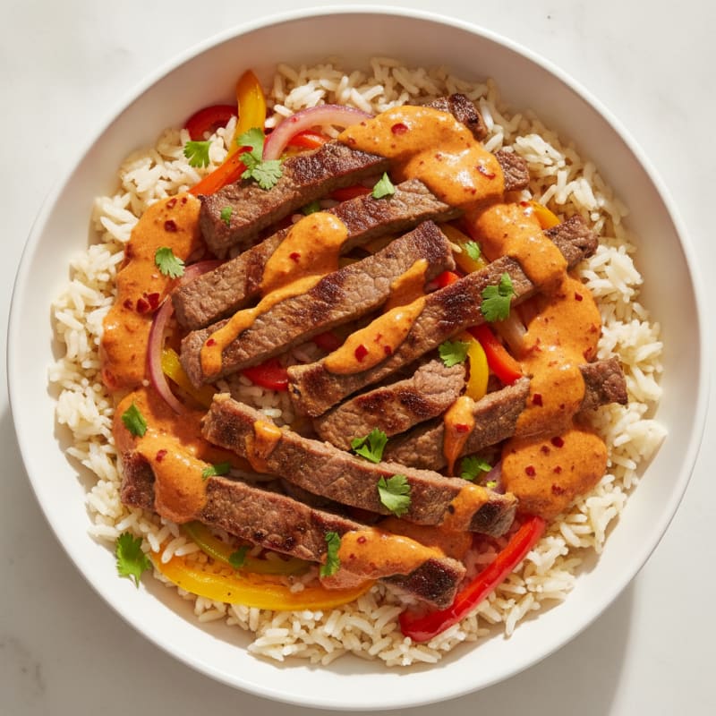 Chipotle Queso Steak and Rice Bowl