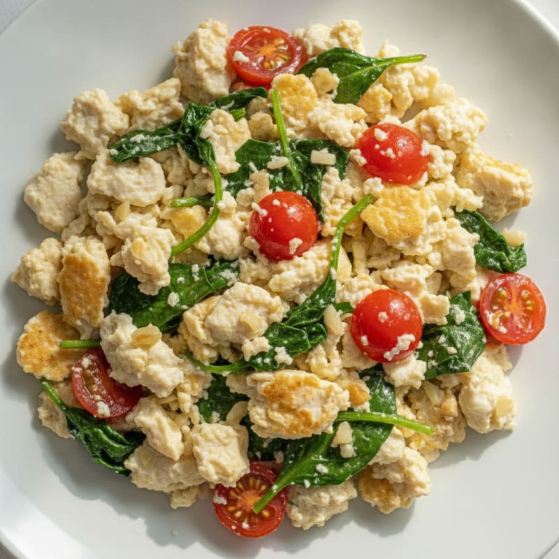 Egg White and Chicken Tinapa Scramble with Sautéed Spinach