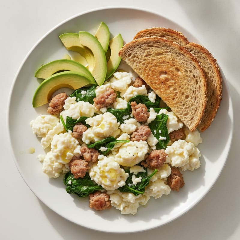 Scrambled Egg Whites with Spinach and Turkey Sausage