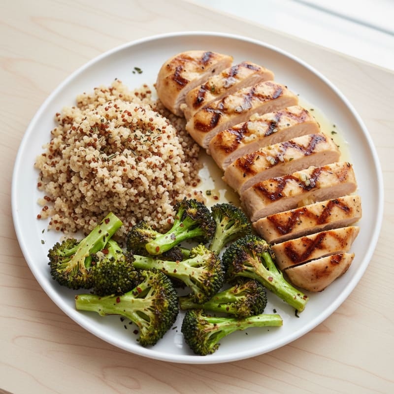 Grilled Chicken Breast with Quinoa and Roasted Broccoli