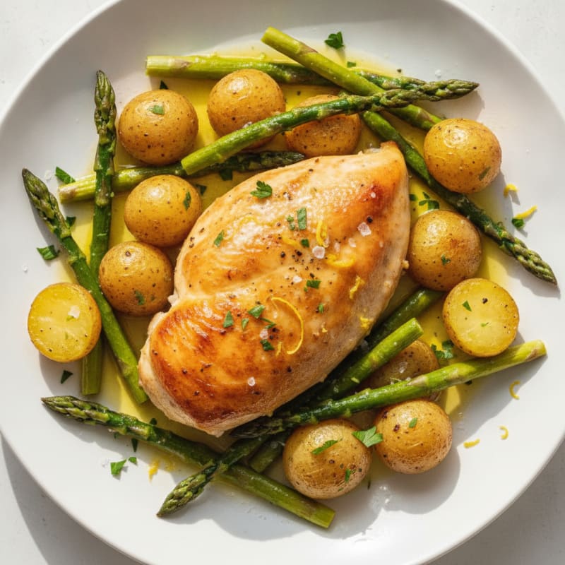 Lemon Herb Roasted Chicken with Asparagus
