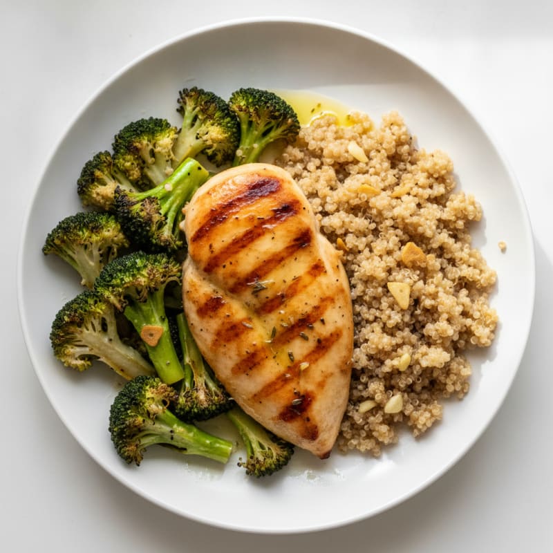 Grilled Chicken Breast with Roasted Broccoli and Quinoa