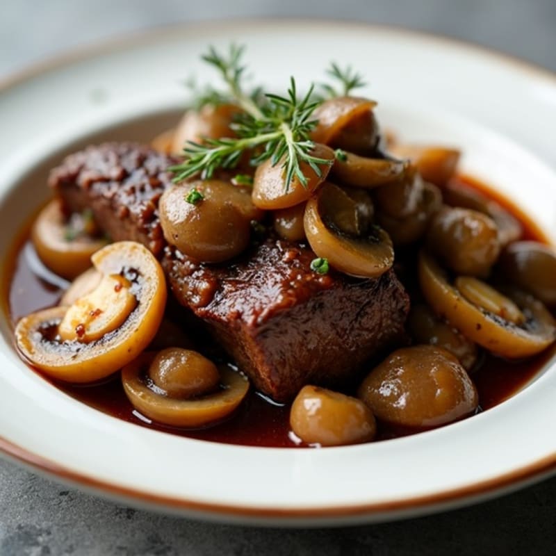 Herb-Braised Beef with Red Wine Mushroom Sauce
