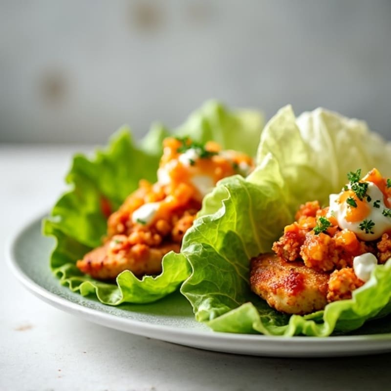Spicy Buffalo Chicken Lettuce Wraps with Creamy Ranch Slaw