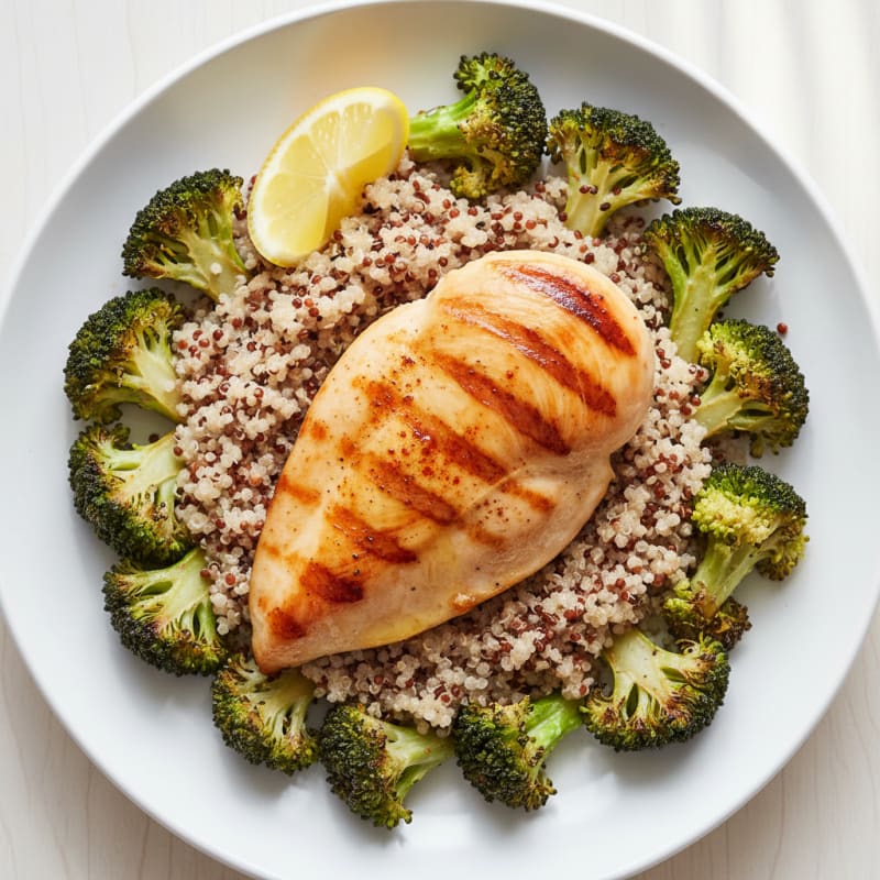 Grilled Chicken Breast with Quinoa and Roasted Broccoli