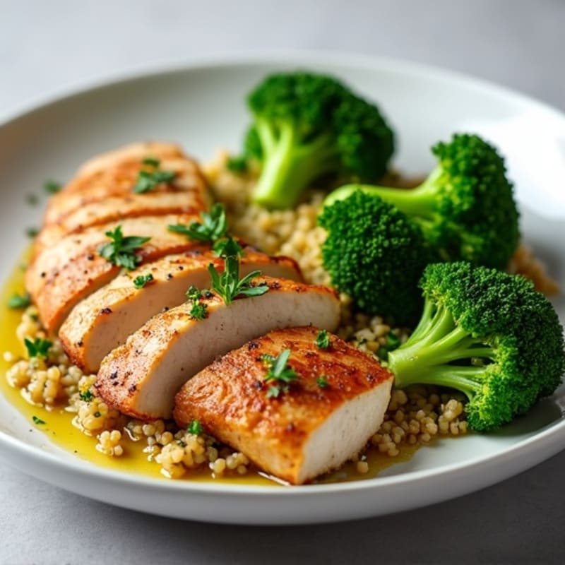 Seared Turkey Breast with Steamed Broccoli and Herb Quinoa
