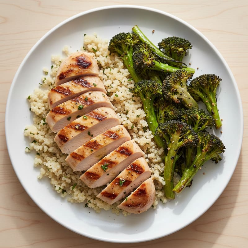 Grilled Chicken Breast with Quinoa and Roasted Broccoli