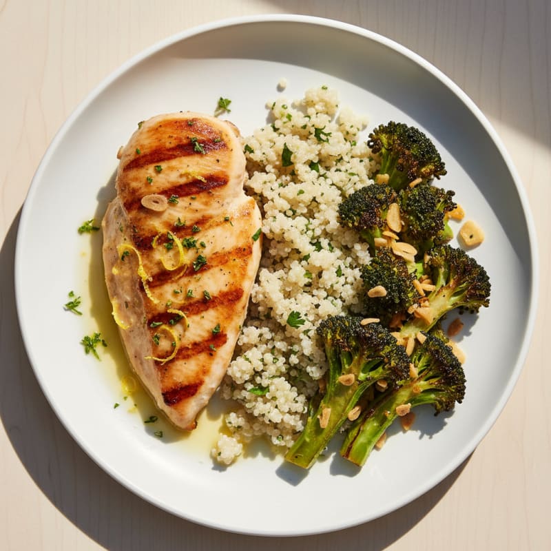 Grilled Chicken Breast with Quinoa and Roasted Broccoli