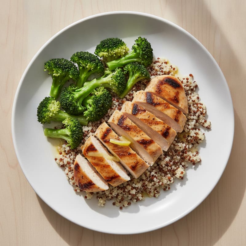Grilled Chicken Breast with Quinoa and Steamed Broccoli