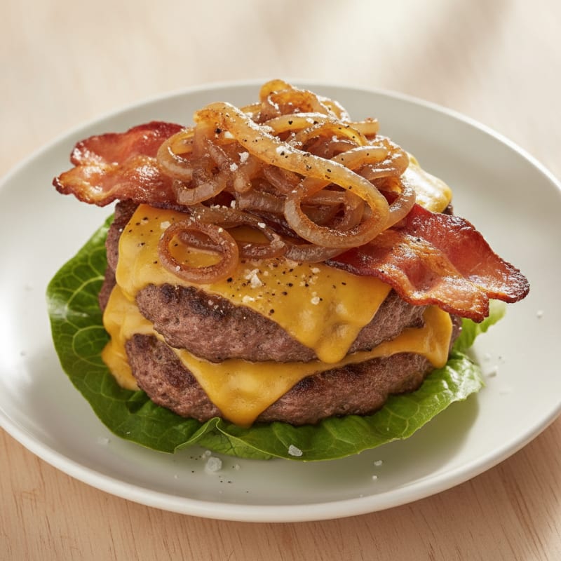 Double Bacon Cheeseburger with Caramelized Onions