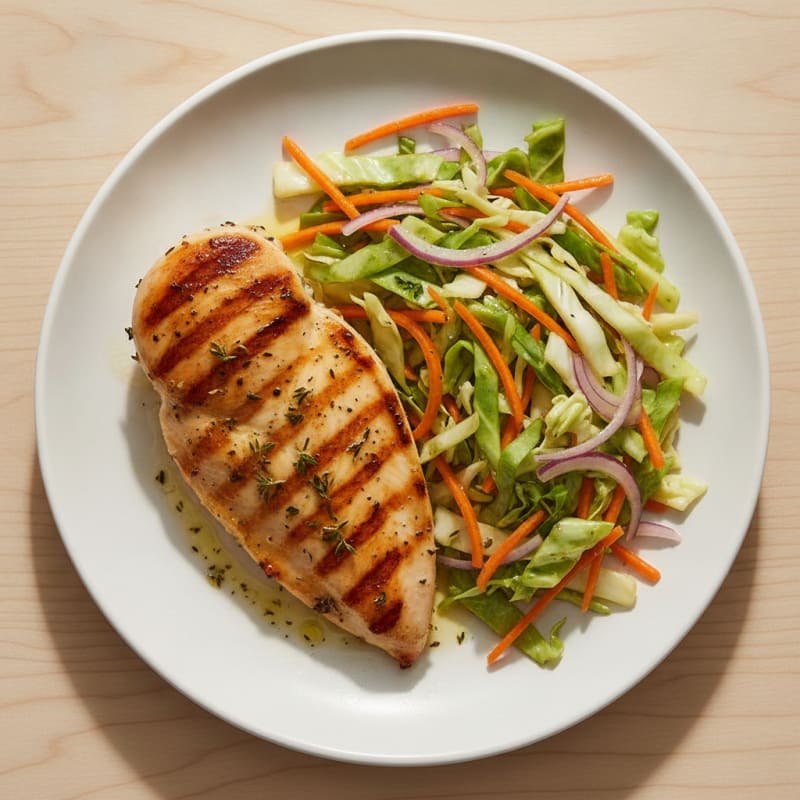 Grilled Chicken Breast with Crunchy Cabbage Slaw