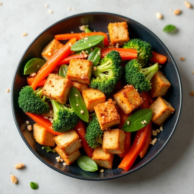 Crispy Sesame Tofu with Vibrant Vegetable Stir-Fry