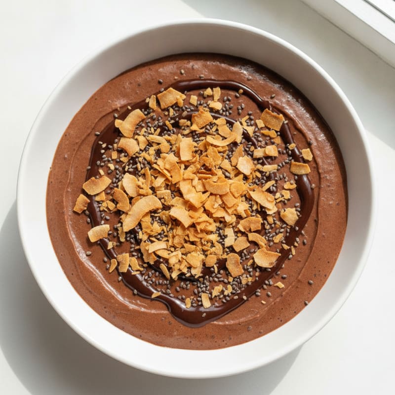 Silky Chocolate Protein Pudding with Toasted Coconut