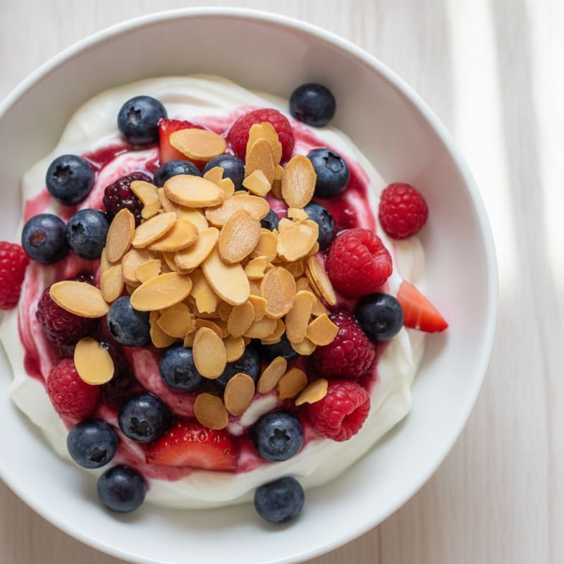 Greek Yogurt Protein Parfait with Mixed Berries and Almonds