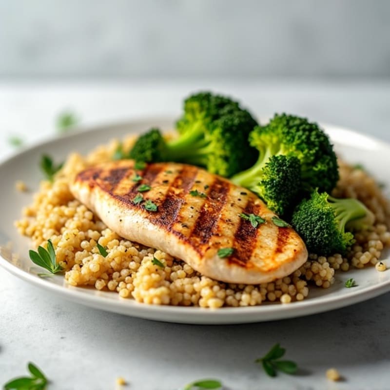 Grilled Chicken Breast with Quinoa and Roasted Broccoli