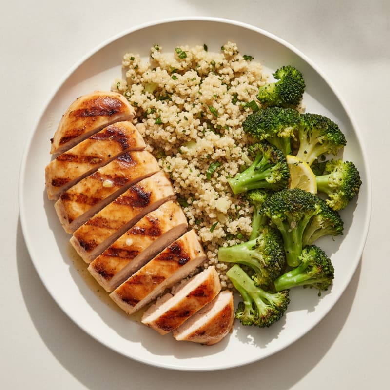 Grilled Chicken Breast with Quinoa and Steamed Broccoli