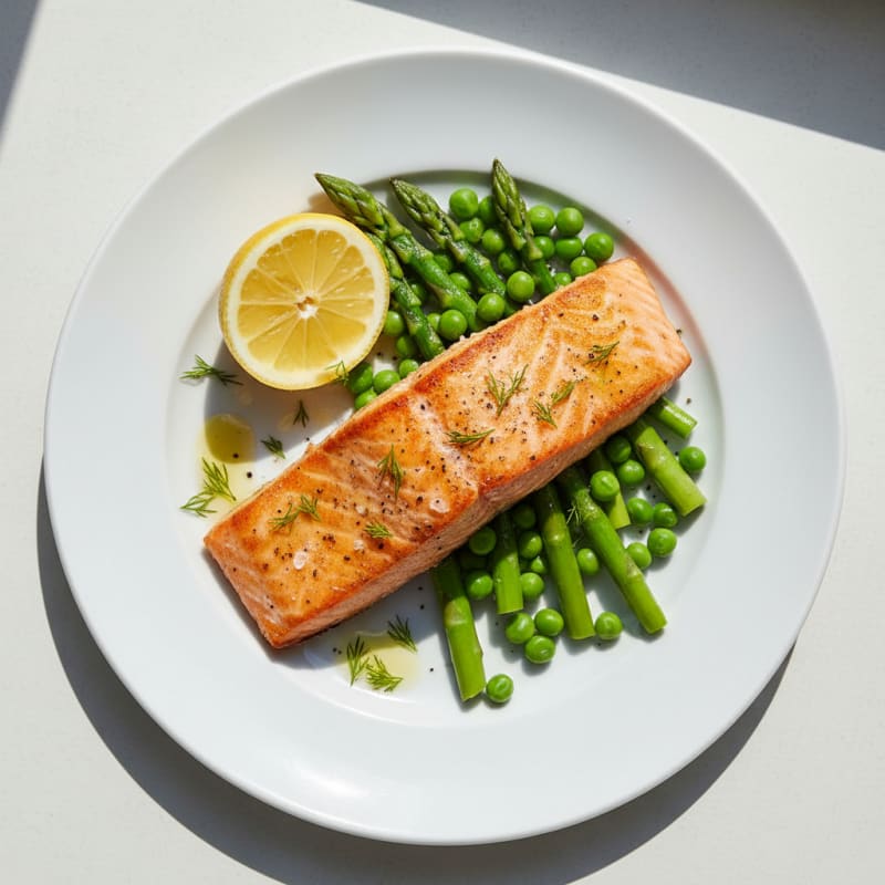 Pan-Seared Salmon with Asparagus and Peas