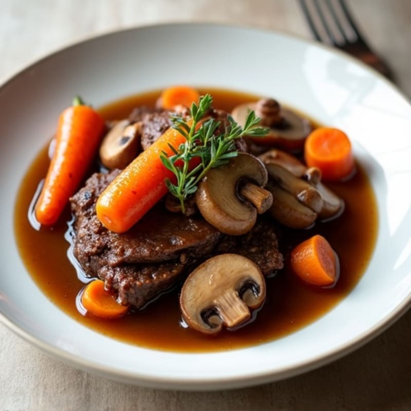 Hearty Braised Beef with Mushrooms and Carrots