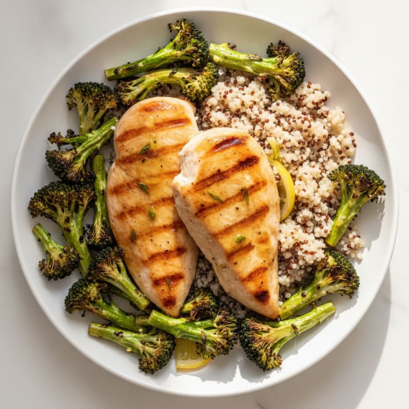 Grilled Chicken Breast with Quinoa and Roasted Broccoli