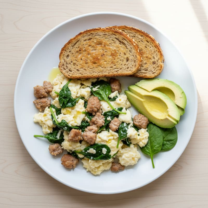 Egg White Scramble with Turkey Sausage and Spinach
