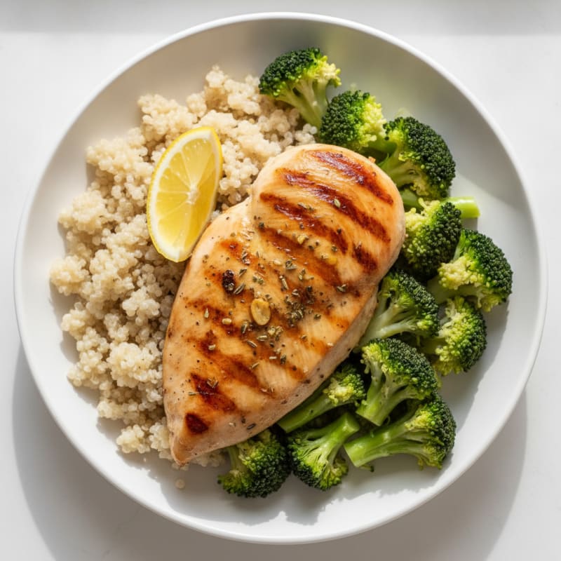 Grilled Chicken Breast with Quinoa and Steamed Broccoli