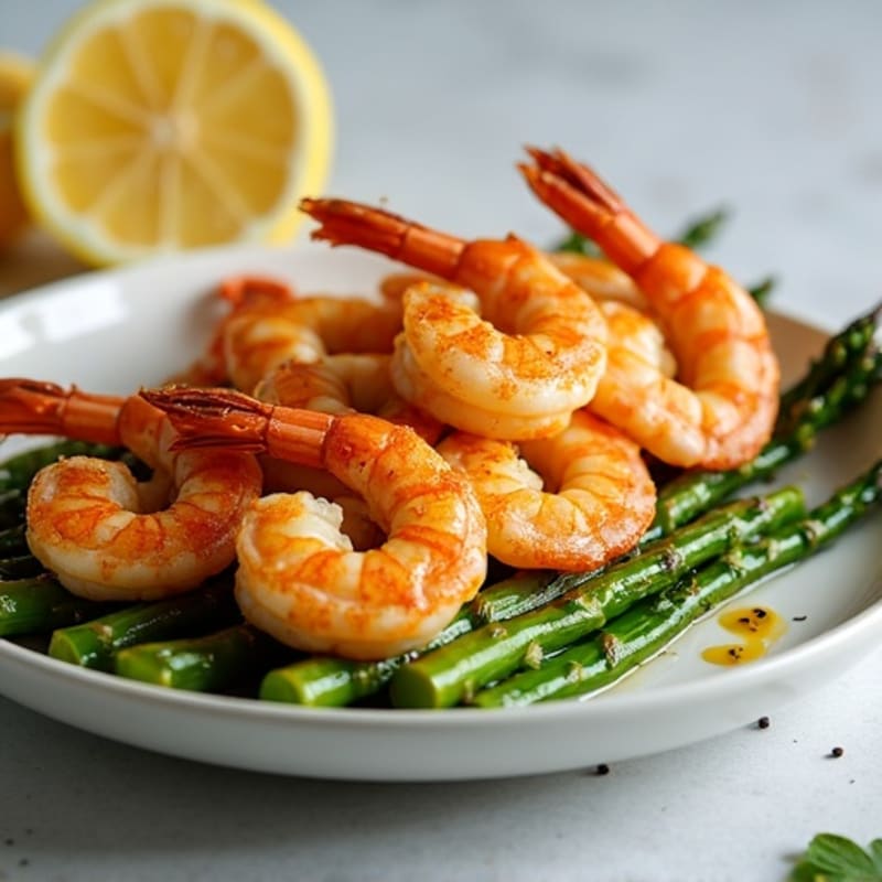 Lemon Garlic Pan-Seared Shrimp with Roasted Asparagus