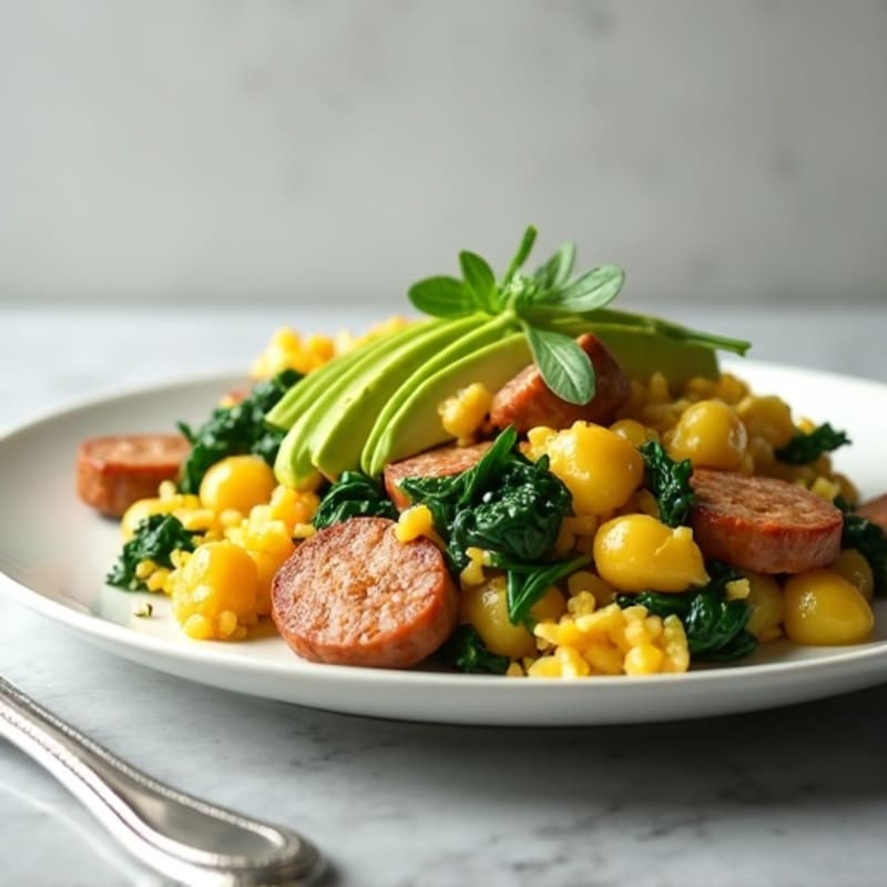 Cottage Cheese Scramble with Spinach and Chicken Sausage